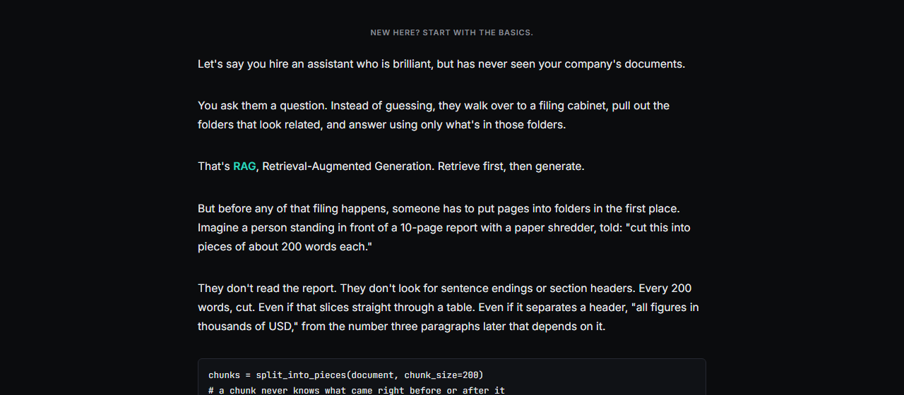 Concept stage: a plain-language explanation of the failure mode, with a real code snippet